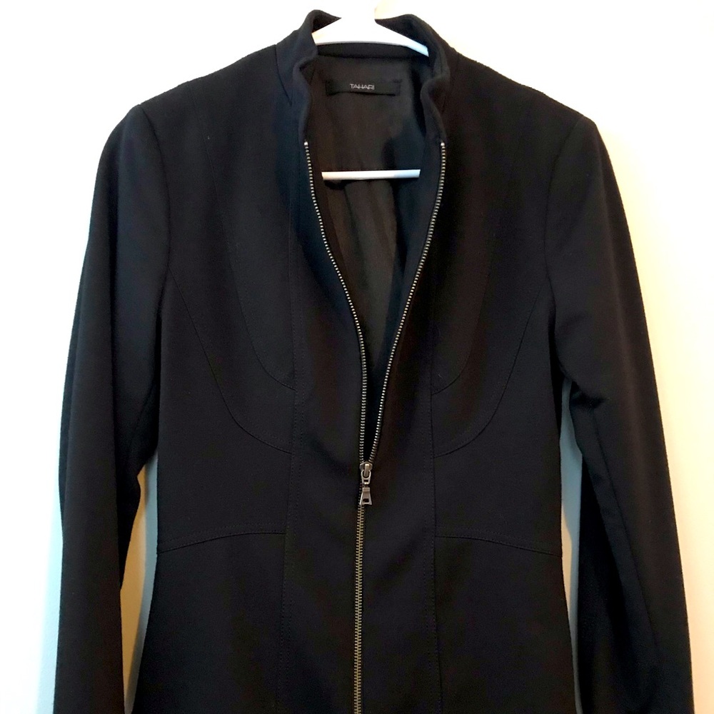 Black fitted jacket.